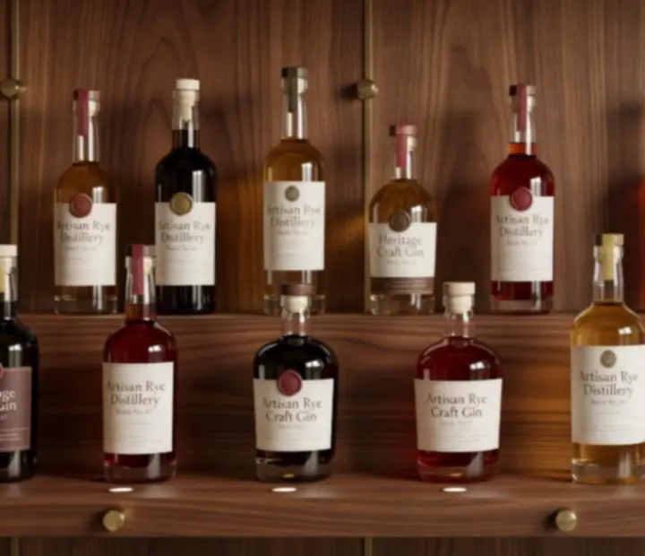 Sunlit shelves of craft spirits and liqueurs on walnut and brass shelving at GAREXCON Korlátolt Felelősségű Társaság