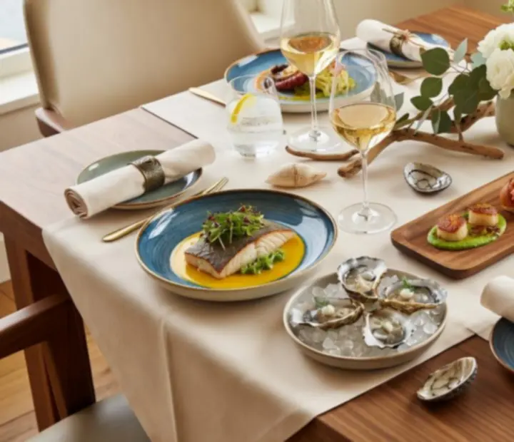 Editorial-style view of GAREXCON Korlátolt Felelősségű Társaság's coastal-modern dishes arranged on a table